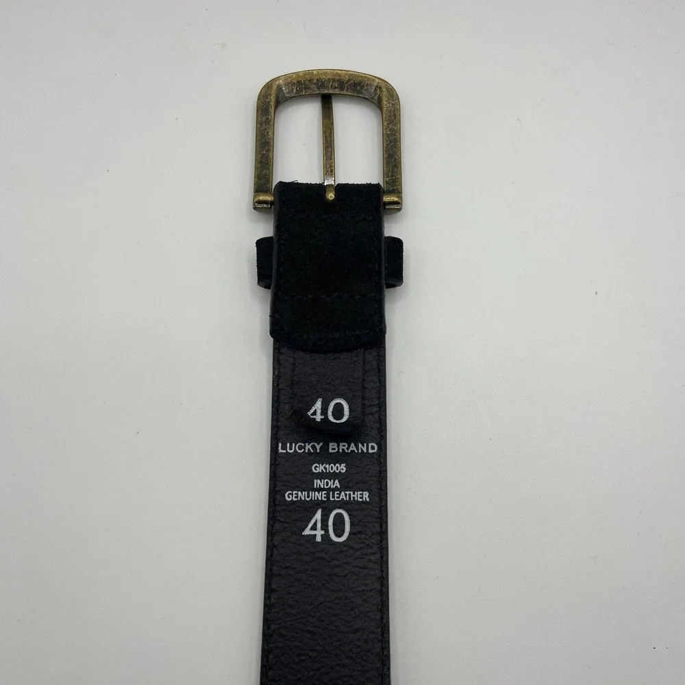 Lucky Brand GK1005 Men 40 Sleek Black Leather Gold-Tone Brass-Finish Buckle Belt